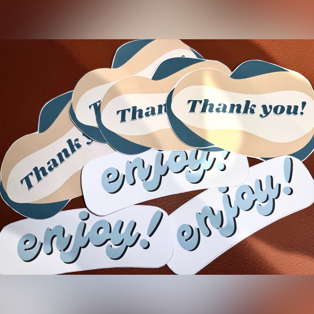 Vinyl Stickers (Thank you!) and (enjoy!) Quantity: 20